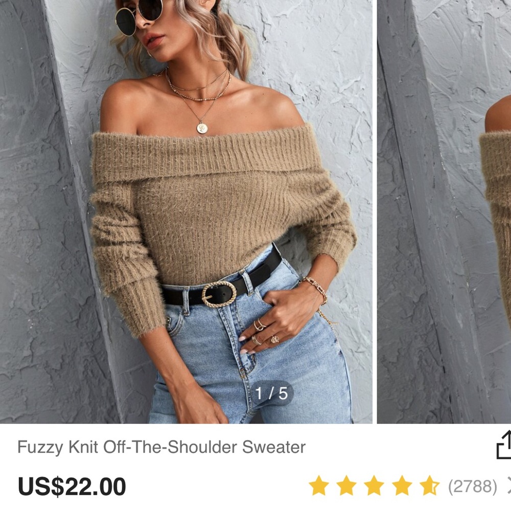 Fuzzy Knit Off-The-Shoulder Sweater